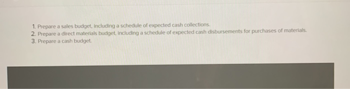  all the same question 1. Prepare a sales budget, including a