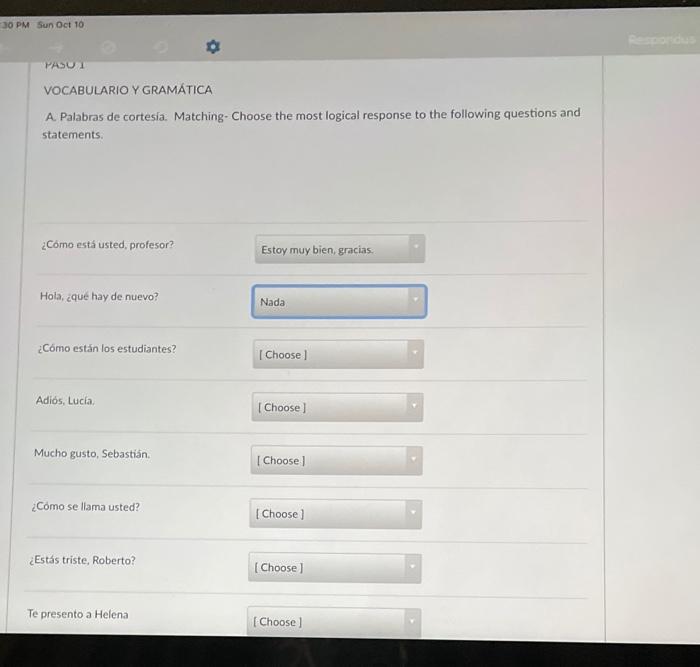 help asap ! thanks 30 PM Sun Oct 10 PASU 1 VOCABULARIO