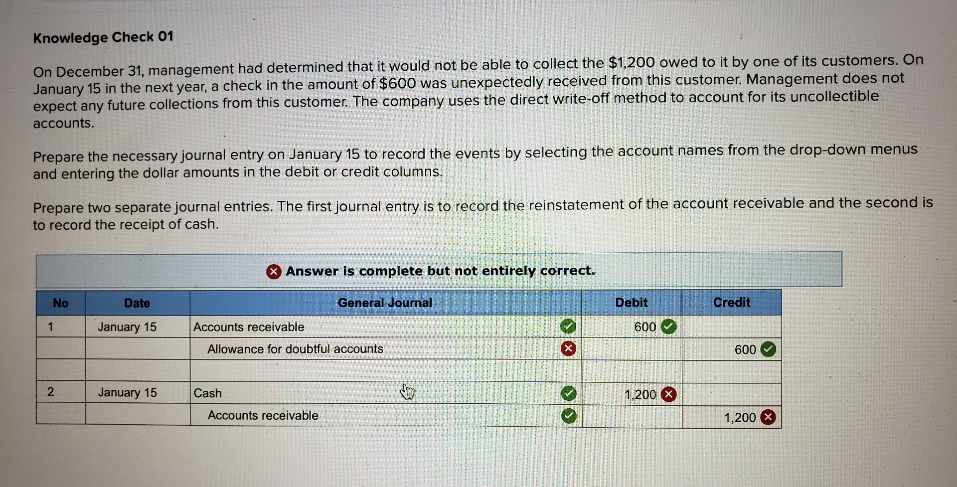 Knowledge Check 01 On December 31, management had determined that itwould not