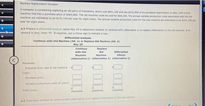  Machine Replacement Decision A company is considering replacing an old piece