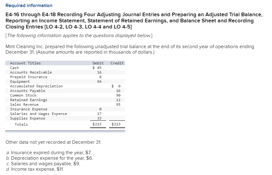 Required information E4-16 through E4-18 Recording Four Adjusting Journal Entries and