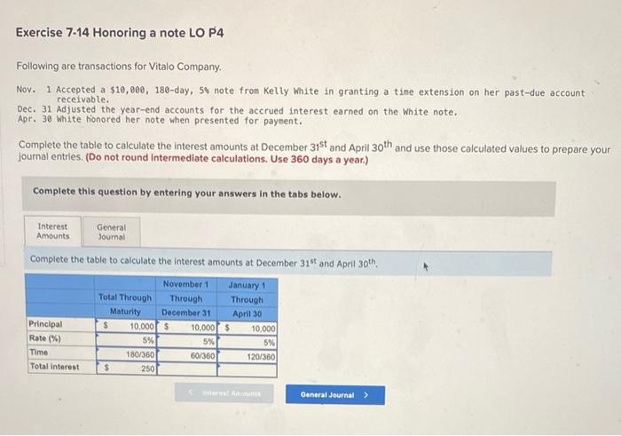 need some help. Exercise 7-14 Honoring a note LO P4 Following are