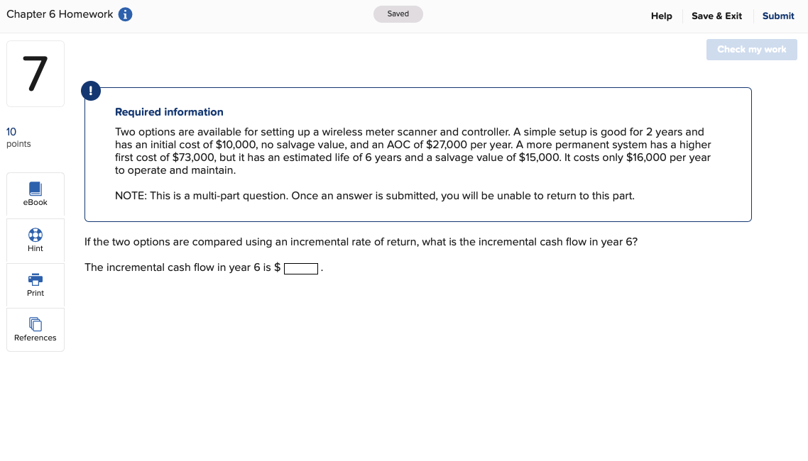  Chapter 6 Homework Saved Help Save & Exit Submit Check my