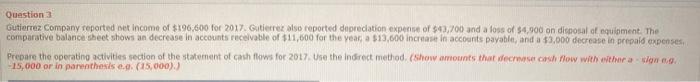 please answer these questions! Question 3 Gutierrez Company reported net income of