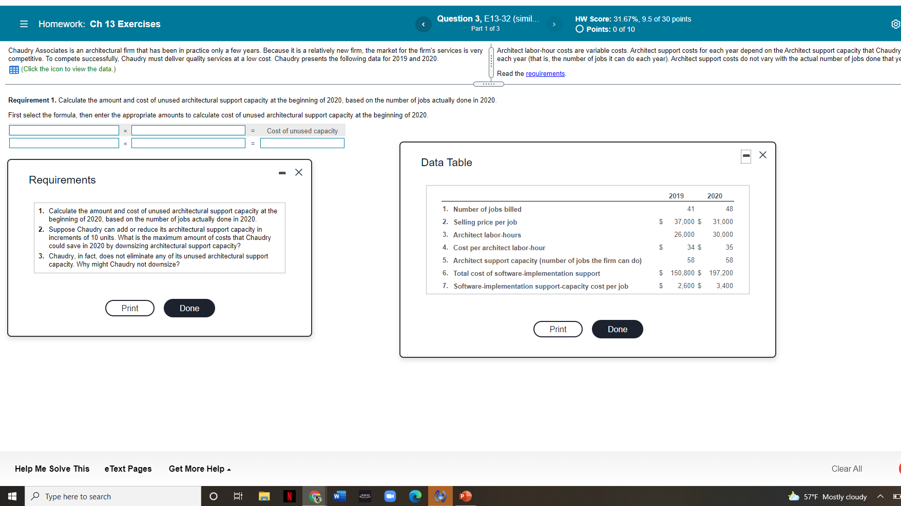  = Homework: Ch 13 Exercises Question 3, E13-32 (simil... Part 1