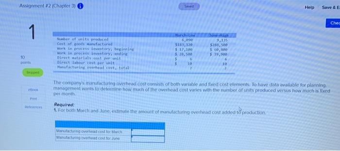  Assignment #2 (Chapter 3) Help Save & E Chec 1 1