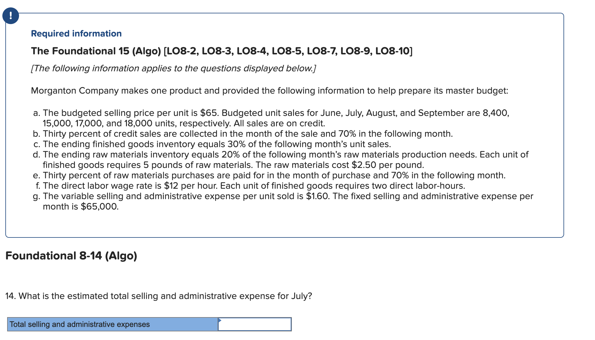  Required information The Foundational 15(Algo)[L08-2, LO8-3, LO8-4, LO8-5, LO8-7, LO8-9, LO8-10]