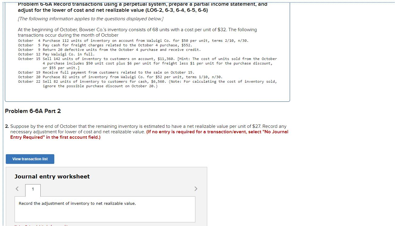 a partial income statement, and adjust for the lower of cost and