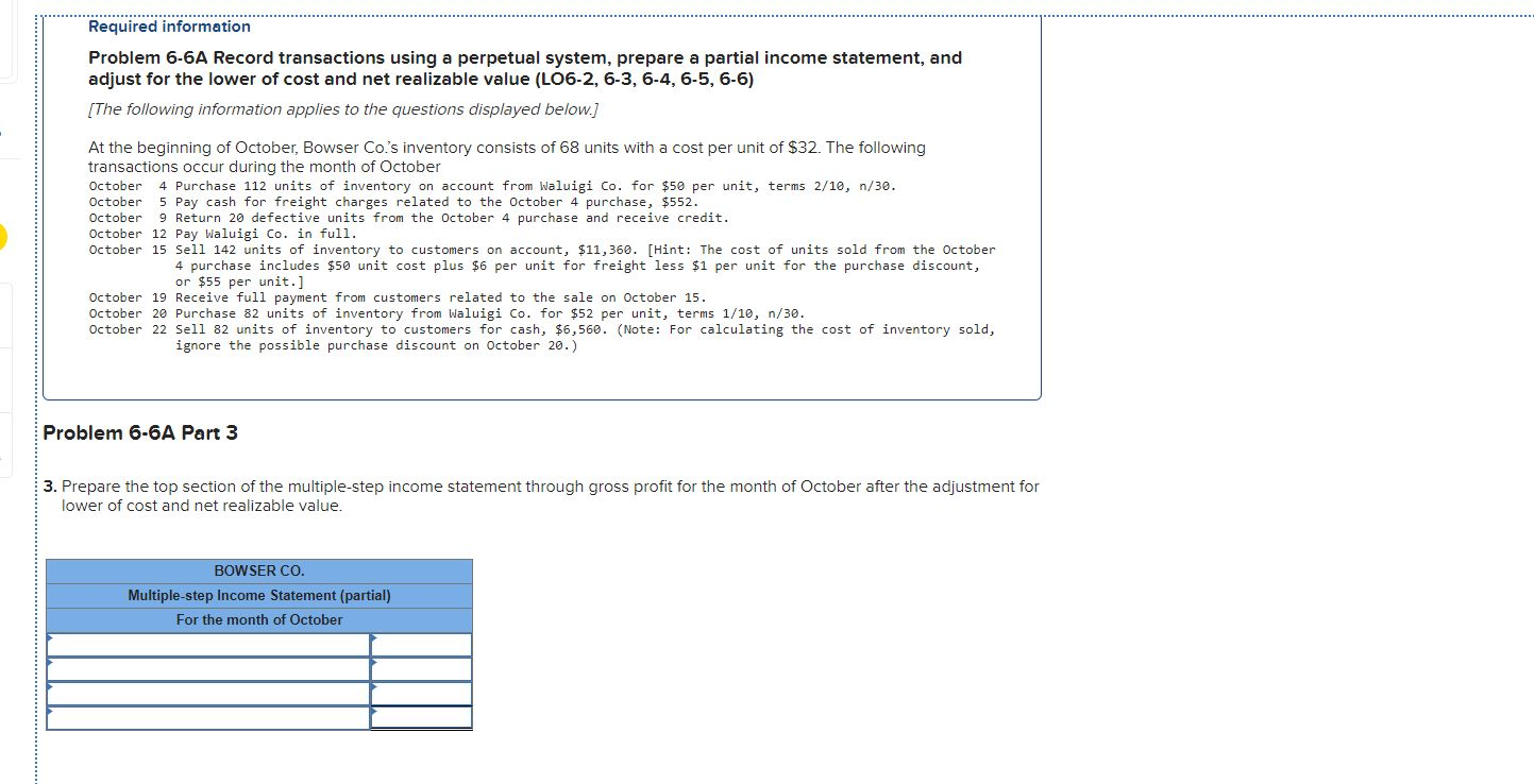 net realizable value (LO6-2, 6-3, 6-4, 6-5, 6-6) [The following information applies