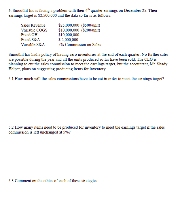 Please explain steps and concepts. 5. Smoothit Inc is facing a