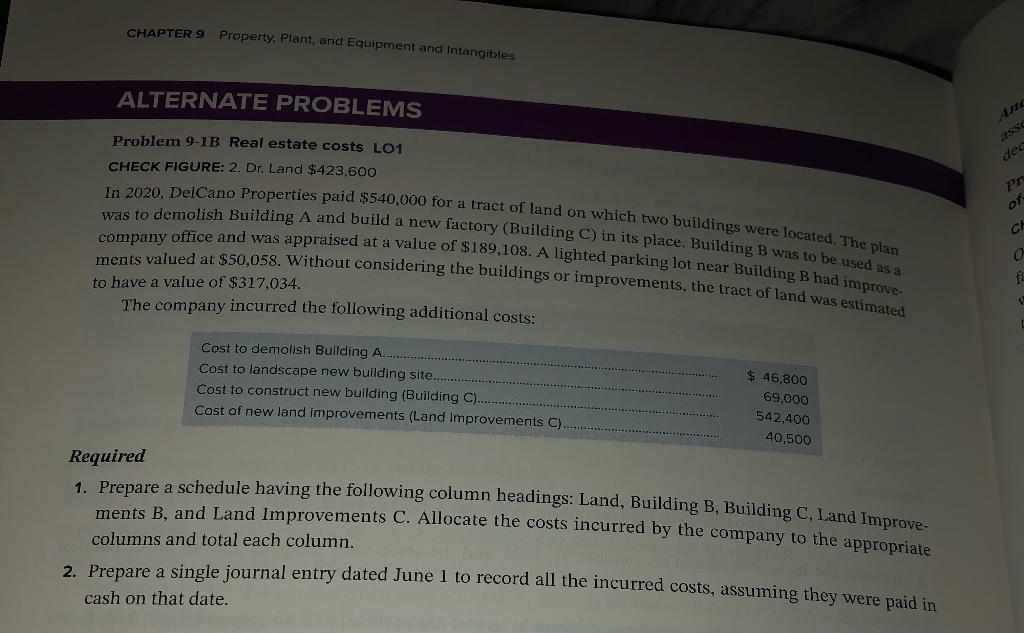 Problem 9-1B Please type out as it is hard for me to