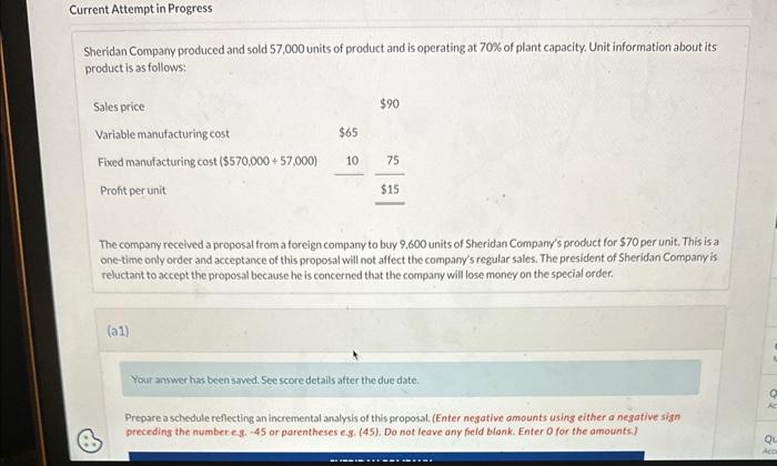 do A2, thanks Current Attempt in Progress Sheridan Company produced and sold