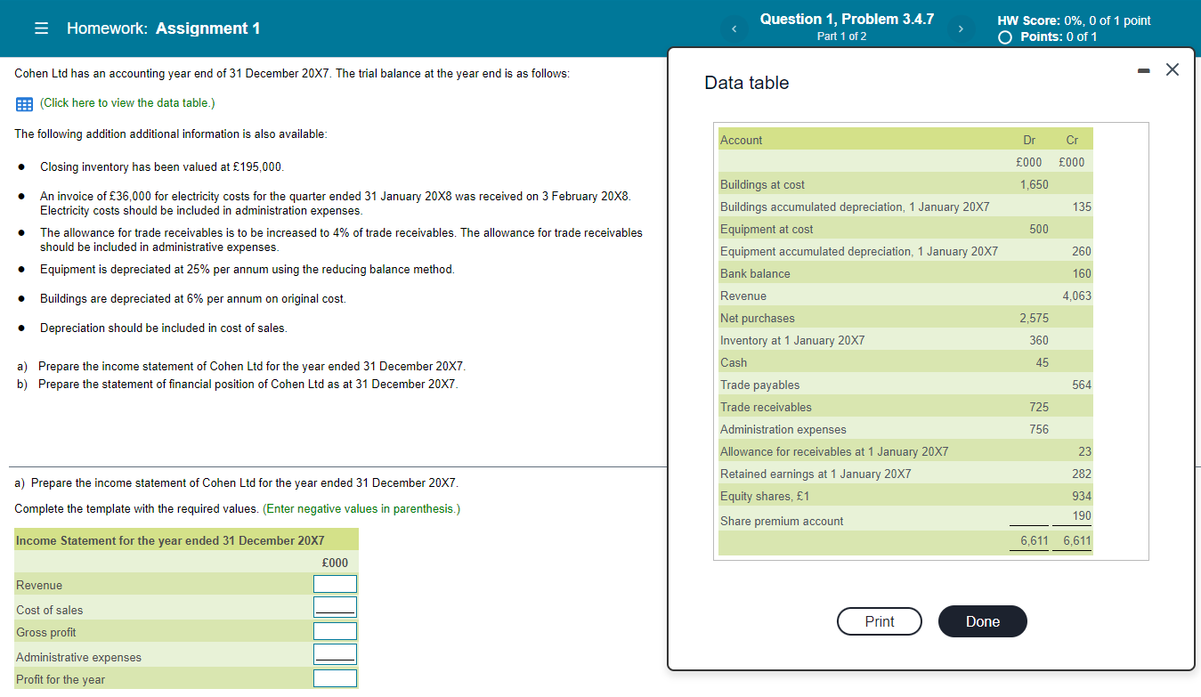  = Homework: Assignment 1 Question 1, Problem 3.4.7 Part 1 of