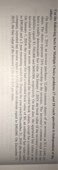  Use the following facts for Multiple Choice problems 17 and 18