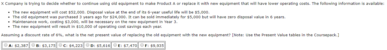  X Company is trying to decide whether to continue using old