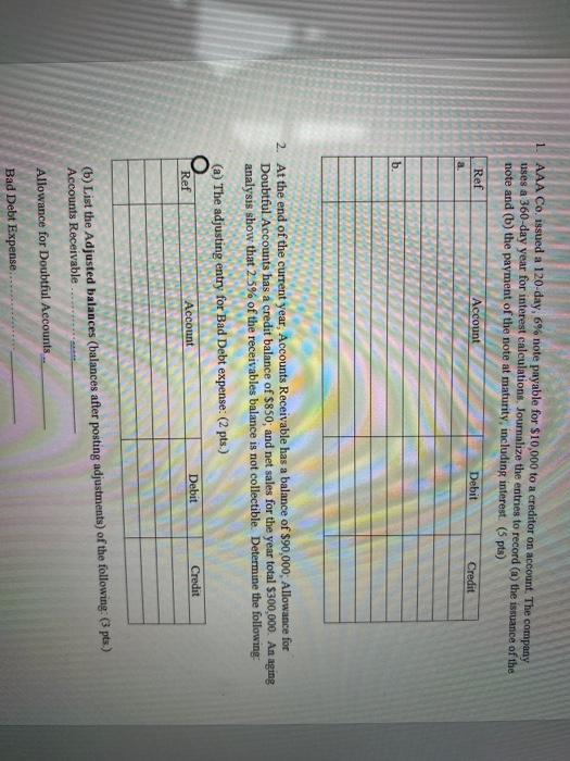  L AAA Co, issued a 120-day, 6% note payable for $10,000