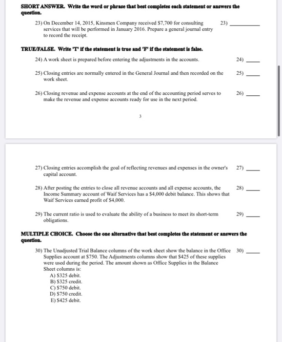  SHORT ANSWER. Write the word or phrase that best completes each