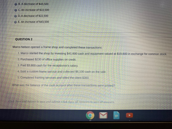  B. A decrease of $43,500 C. An increase of $22,500 D.