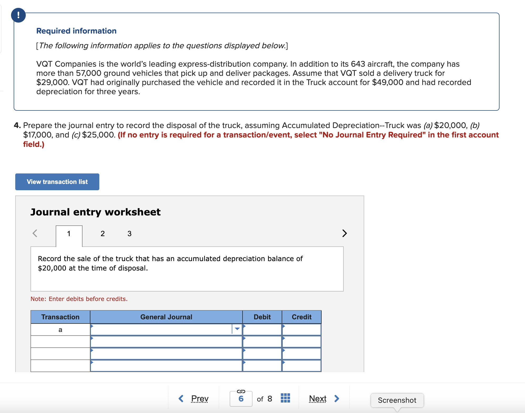 Required information [The following information applies to the questions displayed below.] VQT