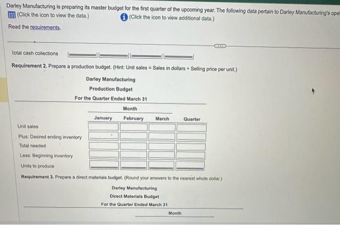 of the upcoming year. The following dota pertain to Darley Manutacturing's opdrations: