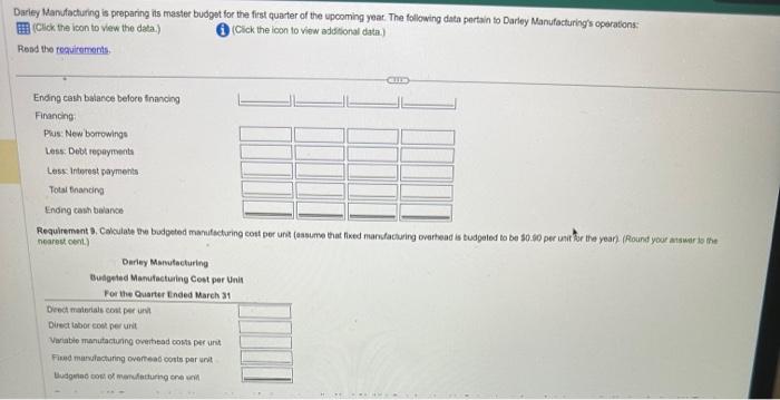 data pertain to Darley Manufacturing's ope (Click the icon to view the