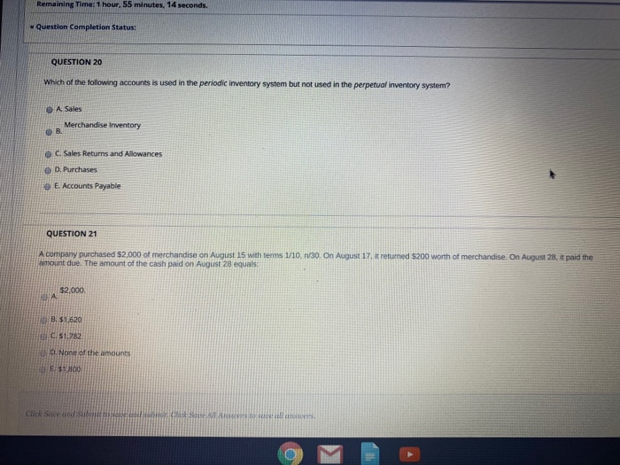  Remaining Time: 1 hour, 55 minutes, 14 seconds. Question Completion Status: