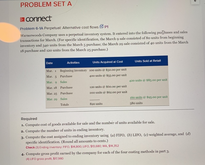  PROBLEM SET A connect Problem 6-1A Perpetual: Alternative cost flows P1