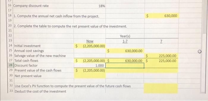 C28 16 Company discount rate 18% 17 1. Compute the annual net