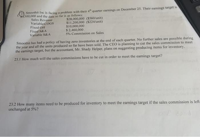 show all calculation Smoothit Inc is facing a problem with their 4"