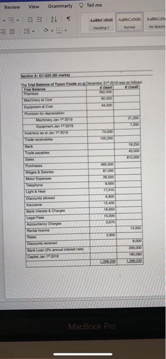 please show a solution for the depreciation workings in this question Review