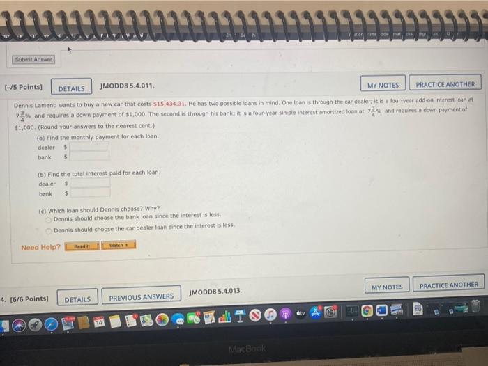  TO Submit Answer (-/5 Points) DETAILS JMODD8 5.4.011 MY NOTES PRACTICE