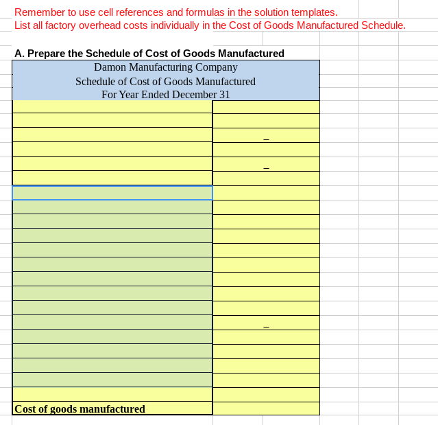 company's schedule of cost of goods manufactured for the year ended December