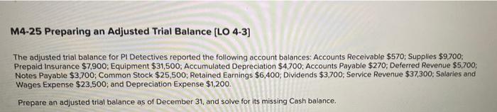 please help! :) M4-25 Preparing an Adjusted Trial Balance [LO 4-3) The