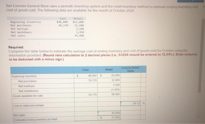 keep getting these wrong San Lorenzo General Store uses a periodic inventory