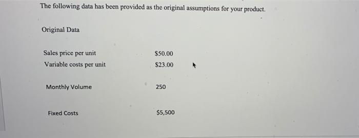 please help! The following data has been provided as the original assumptions