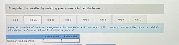 on a review of the intern's segmented income statement, which of the