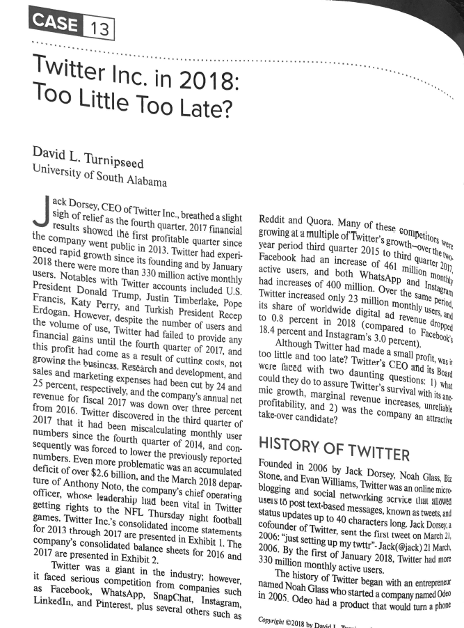 The case assignment will be based on Case #13 in your textbooks