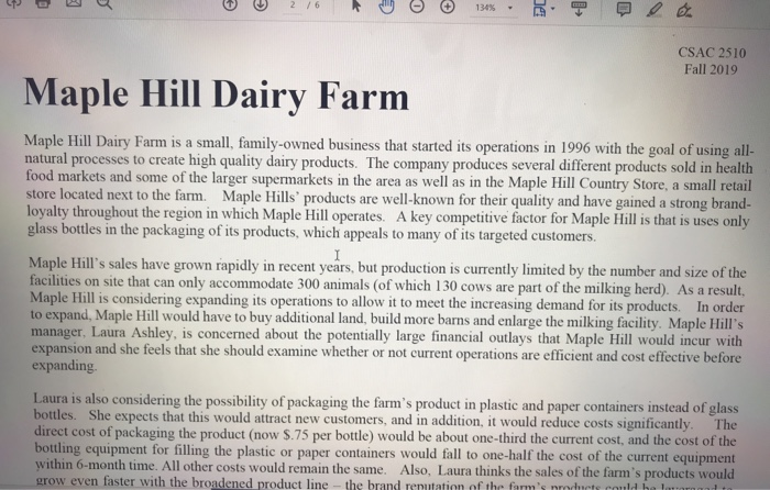  maple hill dairy farm assignment CSAC 2510 Fall 2019 Maple Hill