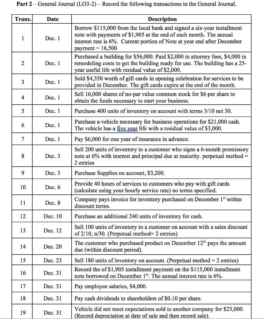 Part 3 General Ledger (LO3-2) Post the information from the journal entries