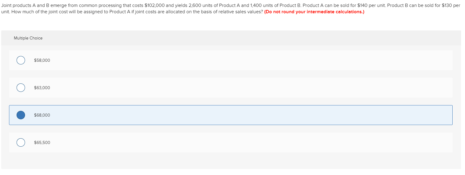 Joint products A and B emerge from common processing that costs