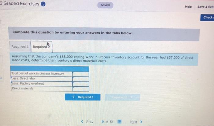 The company incurred the following costs during the year direct materials costs,