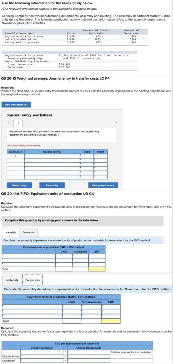 Use the following information for the Quick Study below. [The following