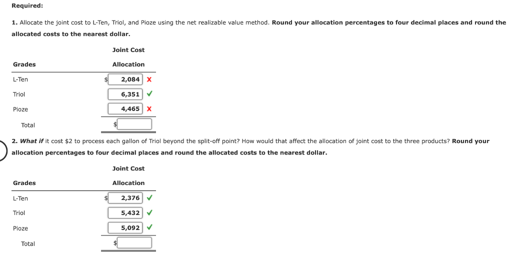 manufactures three products, L-Ten, Triol, and Pioze, from a joint process. Each