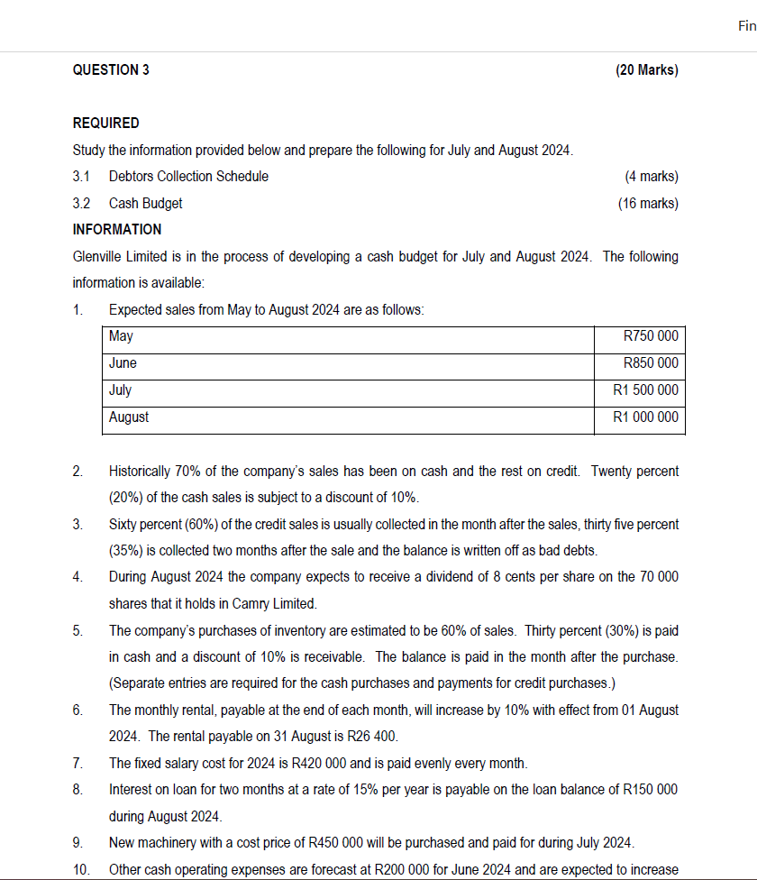  QUESTION 3 REQUIRED Study the information provided below and prepare the