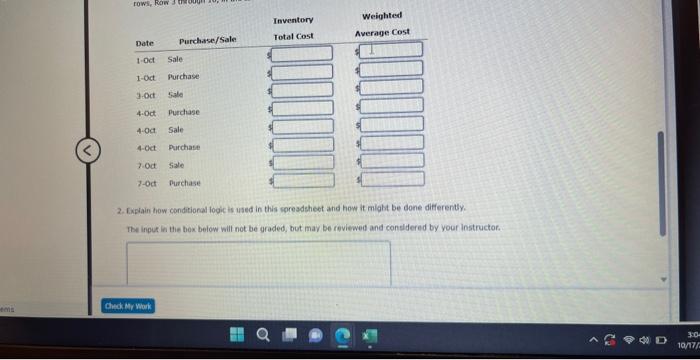 instructor. Sheet gor Weighted Average Cost Analysis Using Excel Completing this activity