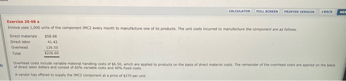  CALCULATOR FULL SCREEN PRINTER VERSION BACK NE Exercise 20-0B a Innova