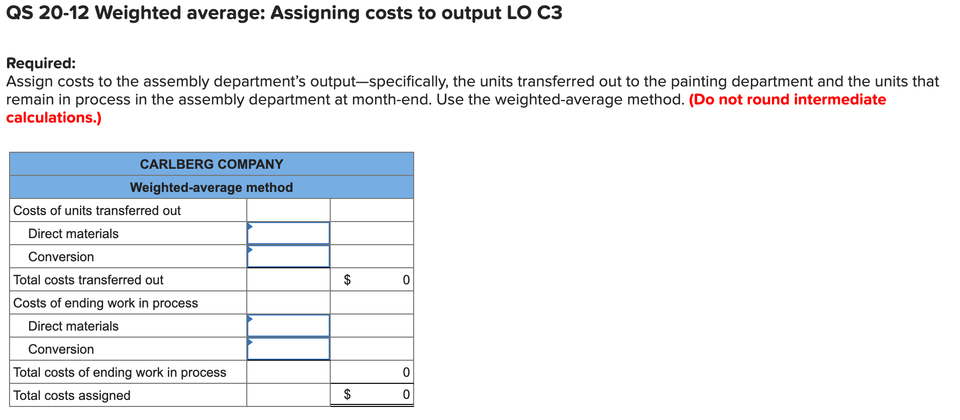  QS 20-12 Weighted average: Assigning costs to output LO C3 Required: