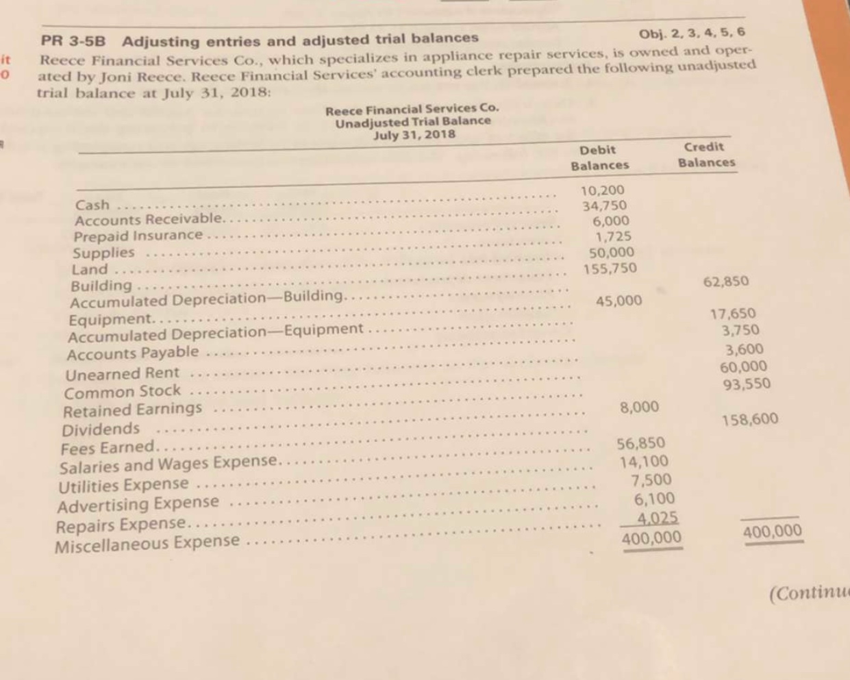  PR 3-5B Adjusting entries and adjusted trial balances Obj. 2, 3,