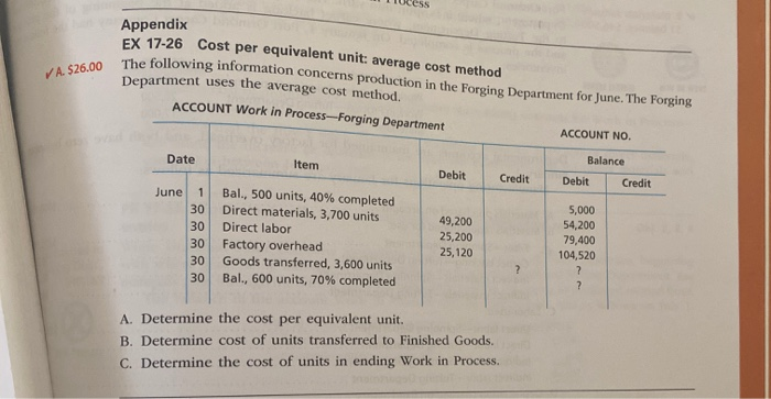  Tess Appendix The fo VA. $26.00 FX 17-26 Cost per equivalent