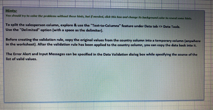 salesperson column into two columns: First Name and Last Name. (Use the